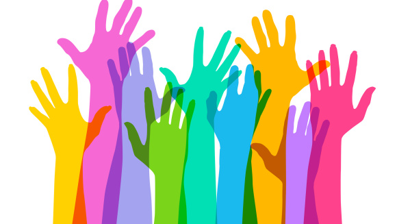 Colourful hands in the air