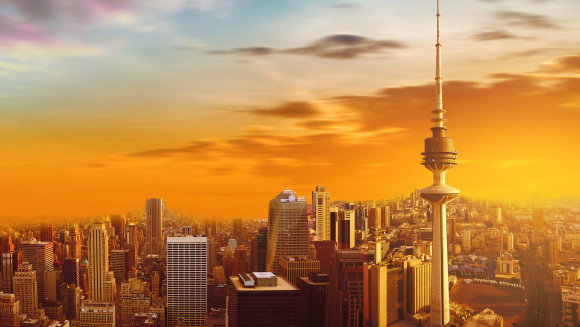 Beautiful skyscraper of Kuwait City during sunset