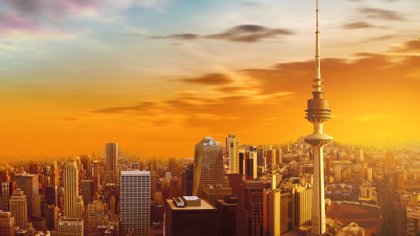 Beautiful skyscraper of Kuwait City during sunset