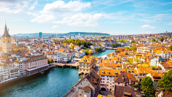 Aerial view on Zurich city in Switzerland
