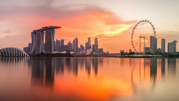 Singapore skyline at sunset time in Singapore city