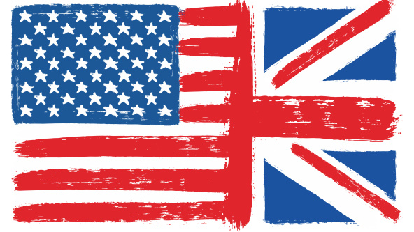 A sketch of a US flag and a British flag meeting in the middle