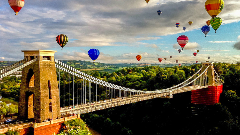Hot air balloons over the Clifton suspension bridge in Bristol