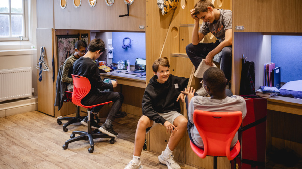 Boarders at New Hall School in the dormitory