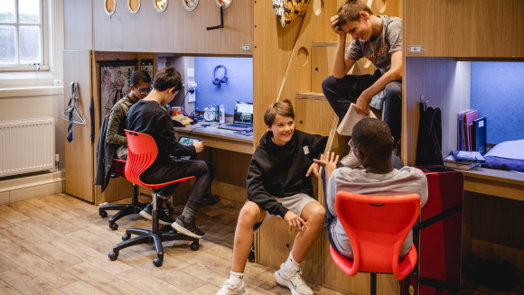 Boarders at New Hall School in the dormitory