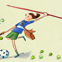 An illustration showing a child excelling at many sports at the same time