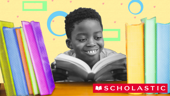 Pop art image showing a book reading a book while smiling