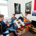 Sixth form pupils in a boarder's room at Rossall School
