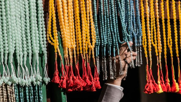 Prayer beads hanging in Al Janadriyah, Riyadh, Saudi Arabia