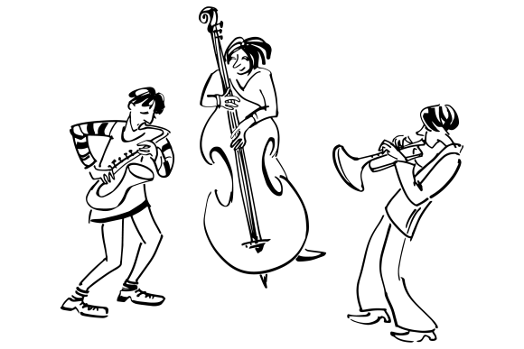 Some adults playing instruments