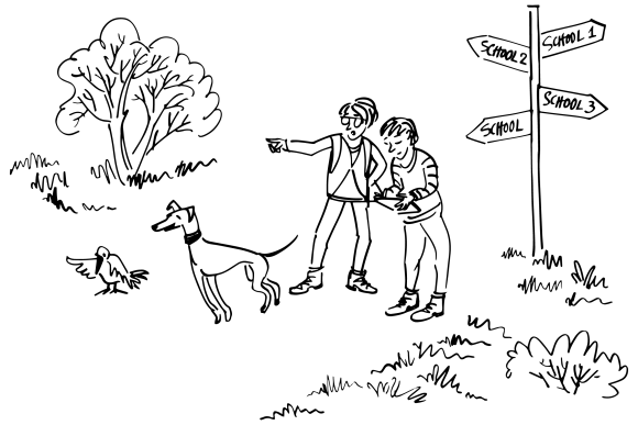 Two adults trying to find the right school for their child