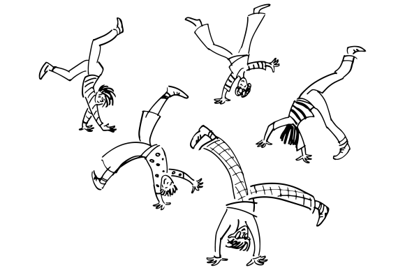An illustration of children doing cartwheels