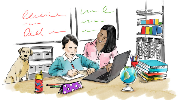 A SENco helping a child at school