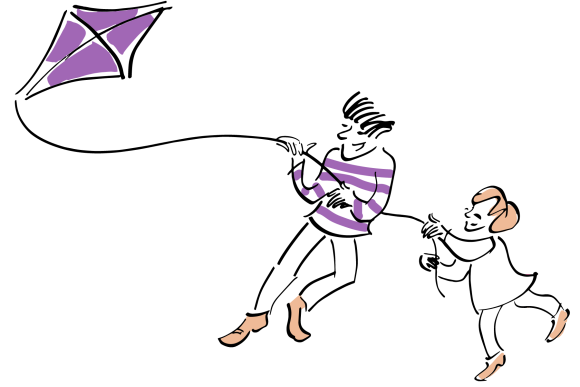 A parent and child flying a kite