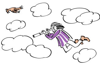 A parent flying with a telescope looking down