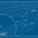 A blueprint map of the solar system and planets orbiting the sun.