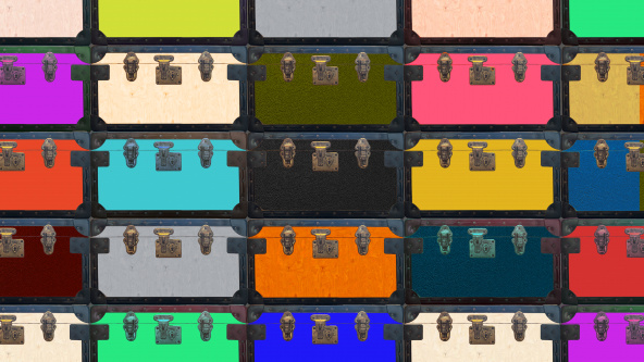 A mosiac of multicoloured boarding school tuckboxes