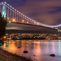Lions Gate Bridge in Vancouver, British Columbia, lit up at night