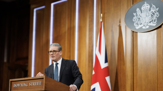 Sir Keir Starmer at the podium in 10 Downing Street &copy;Number 10 Flickr Account