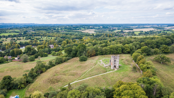 An aerial view of Donnington Castle in Newbury, West Berkshire