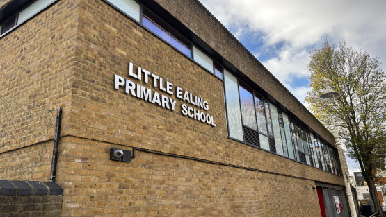 The exterior wall of Little Ealing Primary School with the school&rsquo;s name written in large letters
