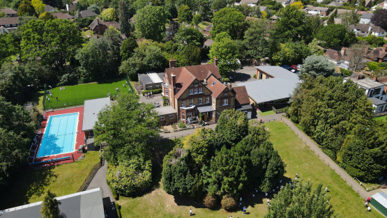 An aerial shot of Milbourne Lodge prep school, Esher