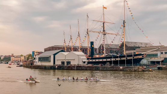 People Rowing near the Bristol Harbour on an overcast day, Bristol, England