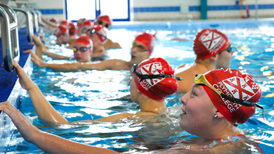 Plymouth College swimmers at one end of the pool