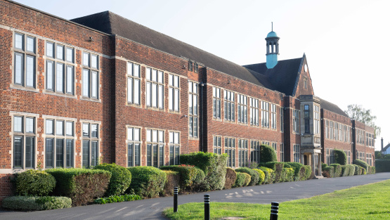 Side angle on the main neo-Jacobean QEB school building