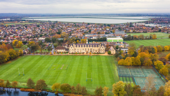 An aerial view of St James School Senior Boys' showing the old school building and surrounding playing fields