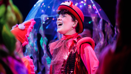 A pupil from Tring Park School singing in a production of The Little Mermaid.