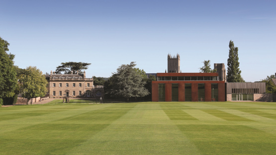 Panorama of school buildings, old and new, at Wells Cathedral School