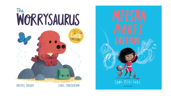 Front covers of The Worrysaurus and Meesha Makes Friends books