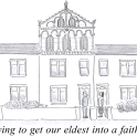 A gag cartoon by NAY showing a normal row of terraced houses but with one house having elaborate italianate ecclesiatical rooftop