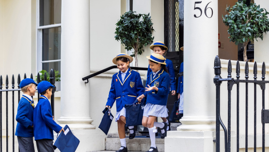 Pupils at the entrance to Eaton Square Prep School, London